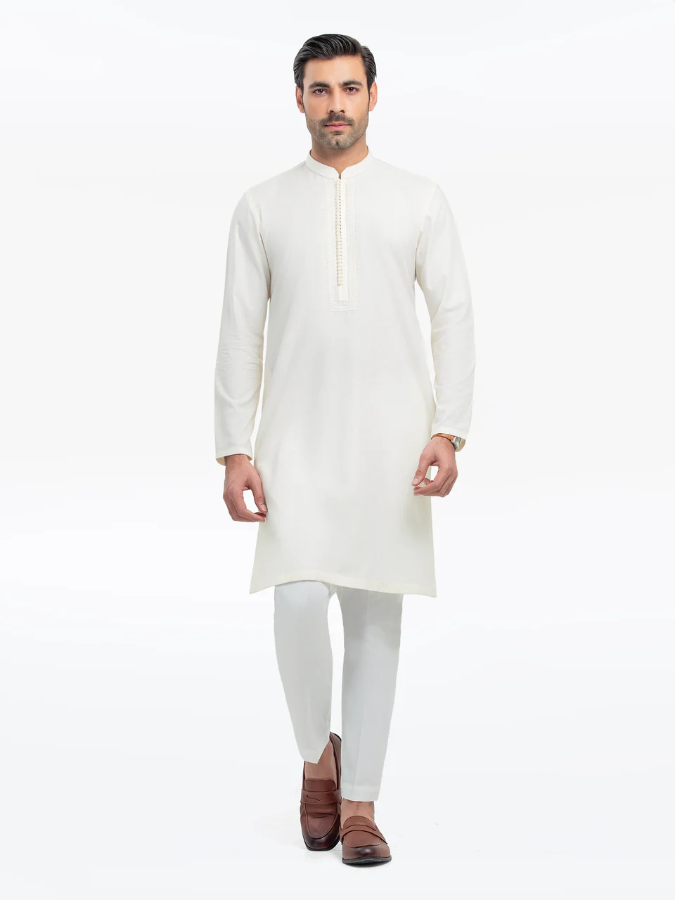 White kurta fabric detail